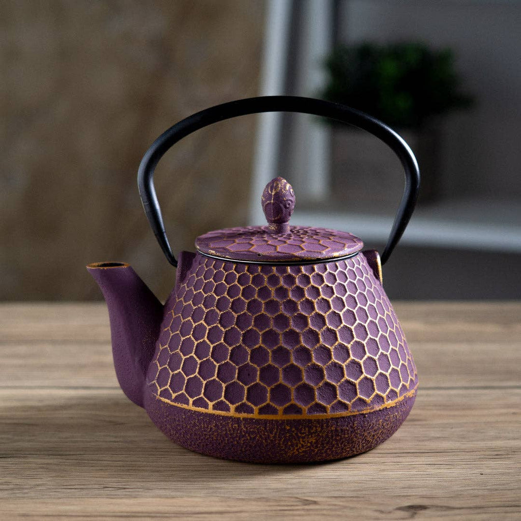 Cast Iron Purple Honeycomb Design Tea Pot