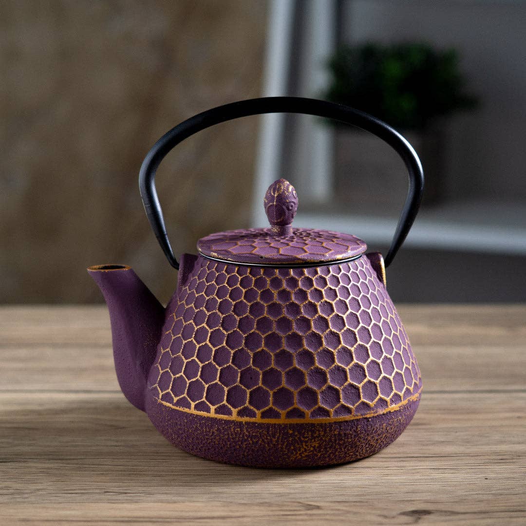 Cast Iron Purple Honeycomb Design Tea Pot