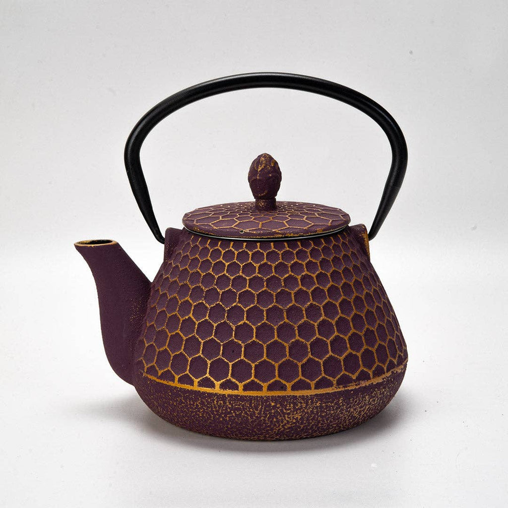 Cast Iron Purple Honeycomb Design Tea Pot