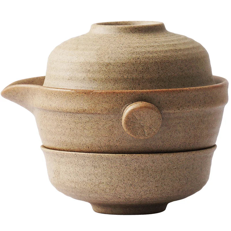 DecorBites™ Kung Fu Tea Set: Teapot, 2 Teacups, Travel Green Tea Cups, Ceramic Gaiwan